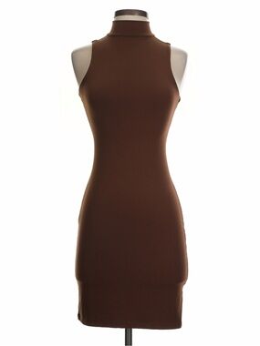 No Comment Brown Sleeveless Mock Neck Bodycon Dress